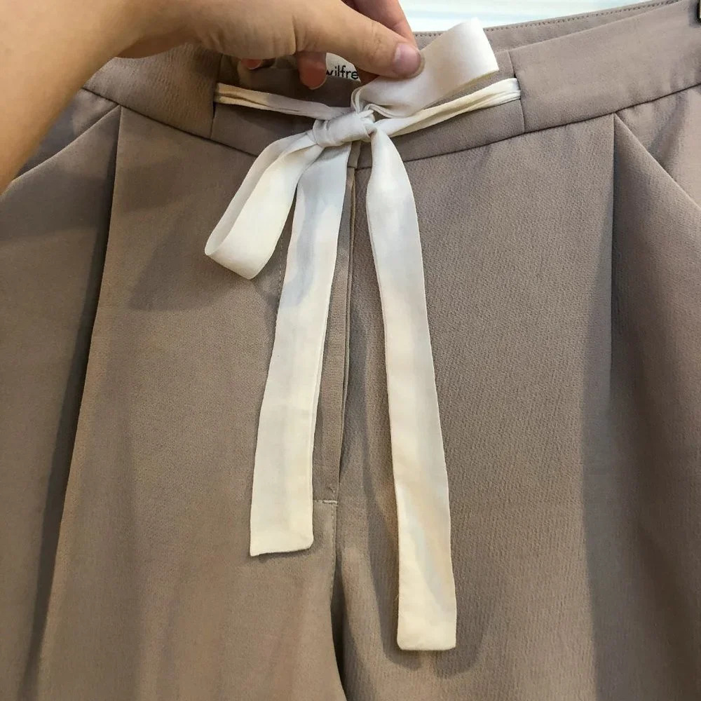 Wilfred Paperbag Cropped Polyester Silk High Waist Cream Tie Waist Dress Pants 6 - Picture 4 of 11